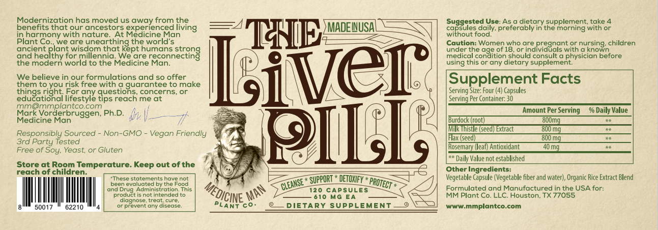 Medicine Man Plant Co. Warrior Liver Pill Brain Pill Burdock Milk Thistle Flaxseed