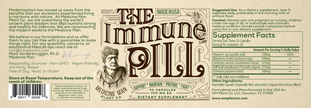Medicine Man Plant Co. The Immune Pill Elderberry Cordyceps Echinacea Self Heal Vitamin C